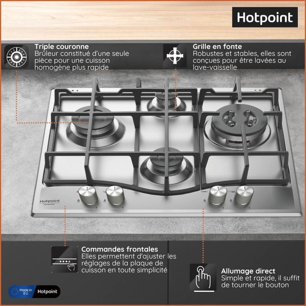 Table gaz Hotpoint : Gaz 4 feux – Image 4